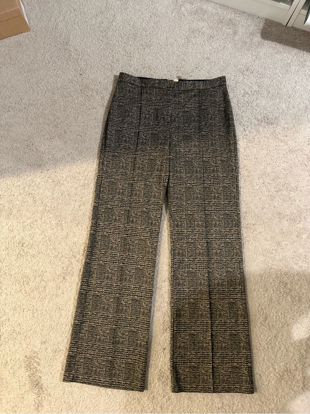Tailored Black & Beige Plaid Wide-Leg Pants